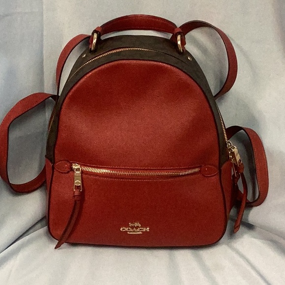 Coach Red Leather Jordyn Backpack with Gold-Tone Hardware - Picture 1 of 13